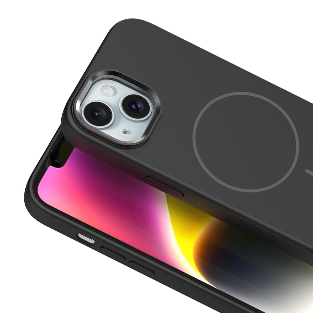 Apple iPhone 14 Kılıf M-Safe Şarj Özellikli Metal Kamera Çerçeveli Zore Edi Silikon Kapak Lacivert