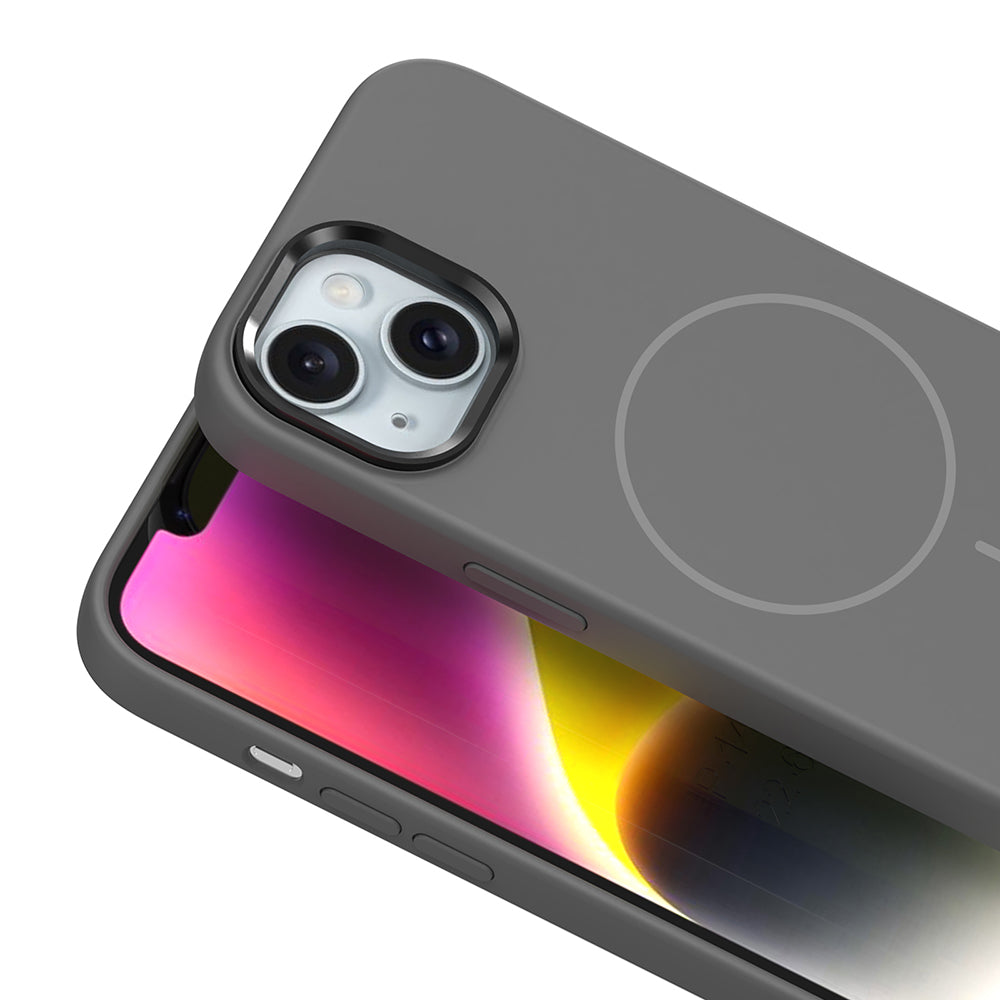 Apple iPhone 14 Kılıf M-Safe Şarj Özellikli Metal Kamera Çerçeveli Zore Edi Silikon Kapak Lavendery Gray