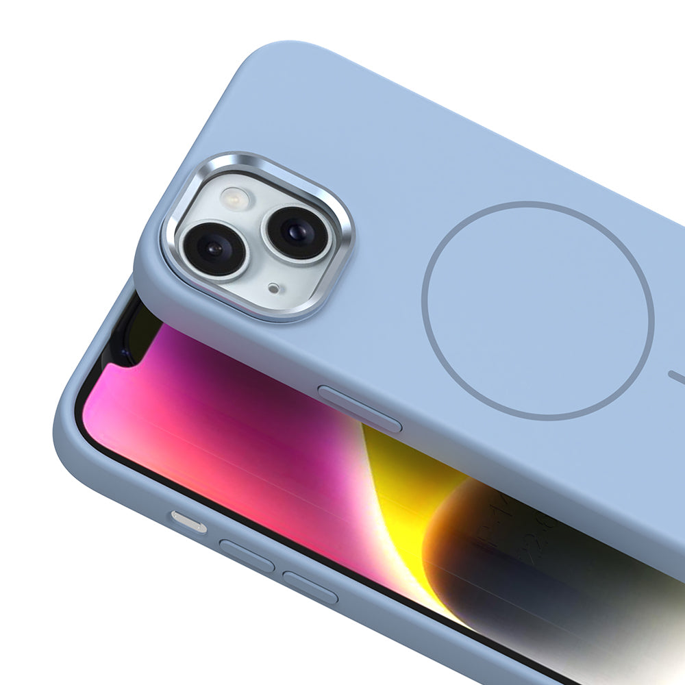 Apple iPhone 14 Kılıf M-Safe Şarj Özellikli Metal Kamera Çerçeveli Zore Edi Silikon Kapak Rose Gold