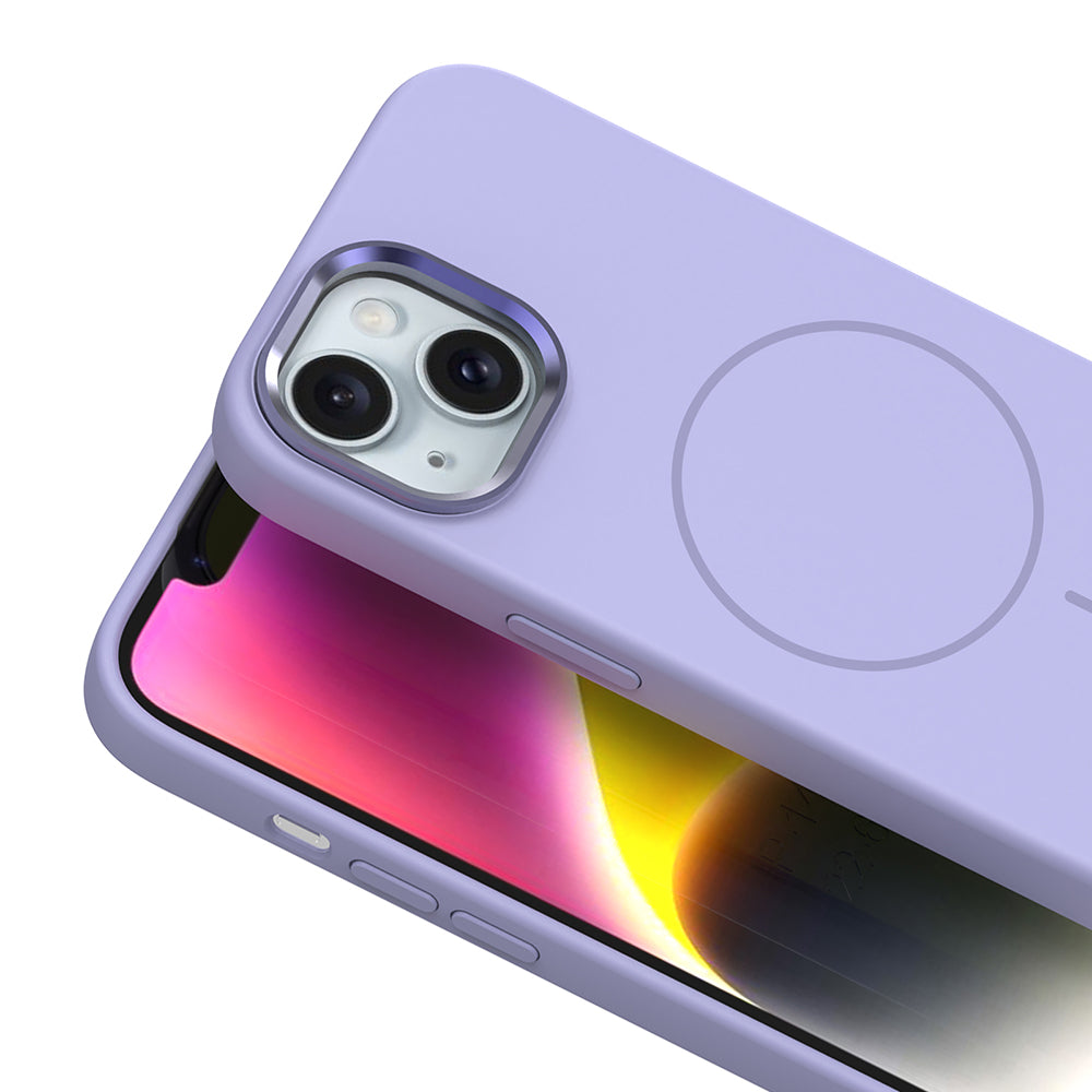 Apple iPhone 14 Kılıf M-Safe Şarj Özellikli Metal Kamera Çerçeveli Zore Edi Silikon Kapak Kahverengi