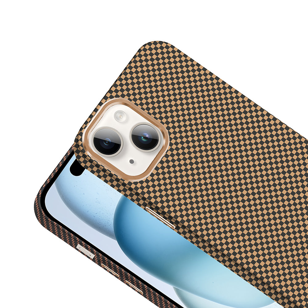 Apple iPhone 14 Kılıf M-safe Şarj Özellikli Karbon Fiber Görünümlü Zore Gros Kapak Desert Titanyum