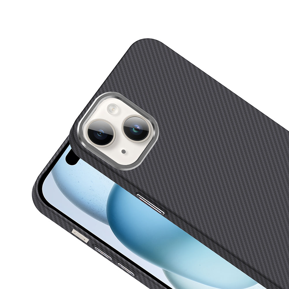 Apple iPhone 14 Kılıf M-safe Şarj Özellikli Karbon Fiber Görünümlü Zore Gros Kapak Siyah-Lacivert