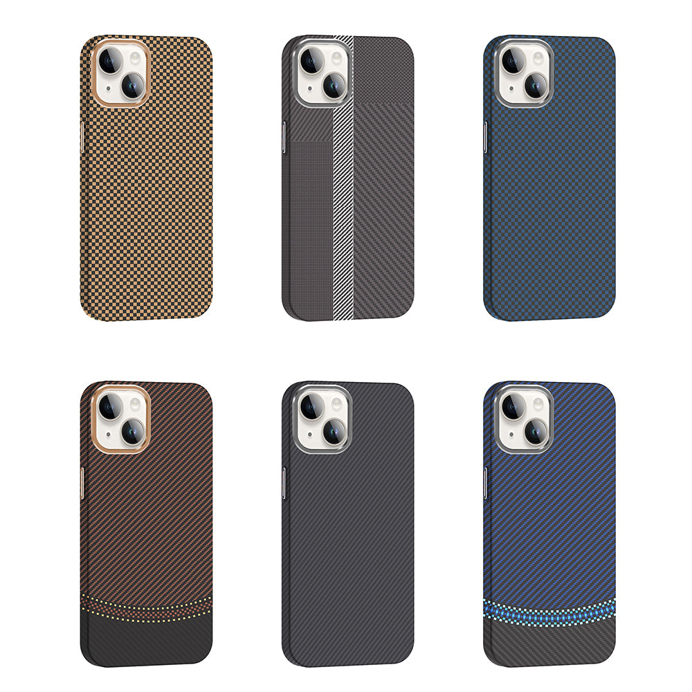 Apple iPhone 14 Kılıf M-safe Şarj Özellikli Karbon Fiber Görünümlü Zore Gros Kapak Desert Titanyum