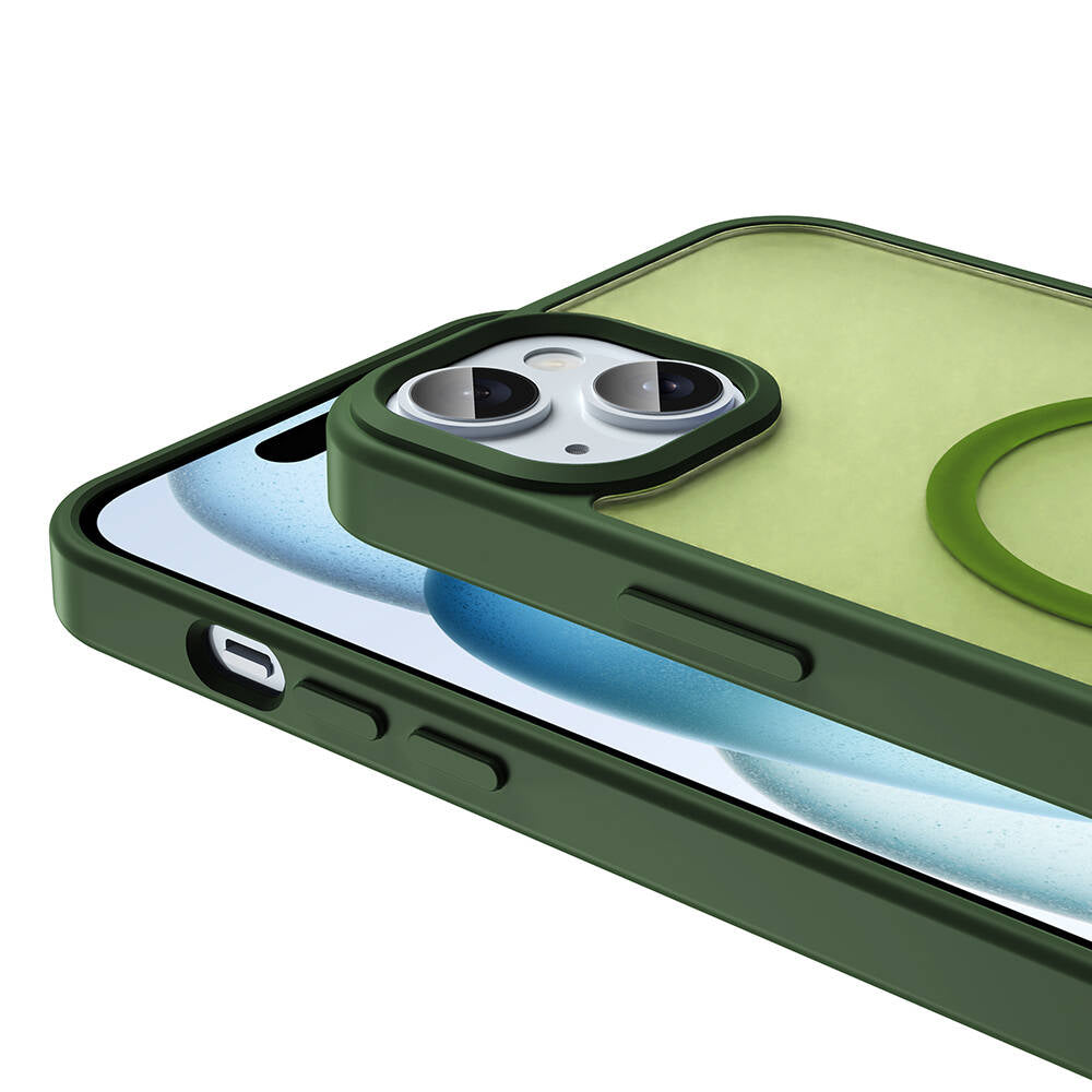 Apple iPhone 14 Kılıf M-safe Şarj Özellikli Mat Arka Yüzey Zore Sio Kapak Koyu Yeşil