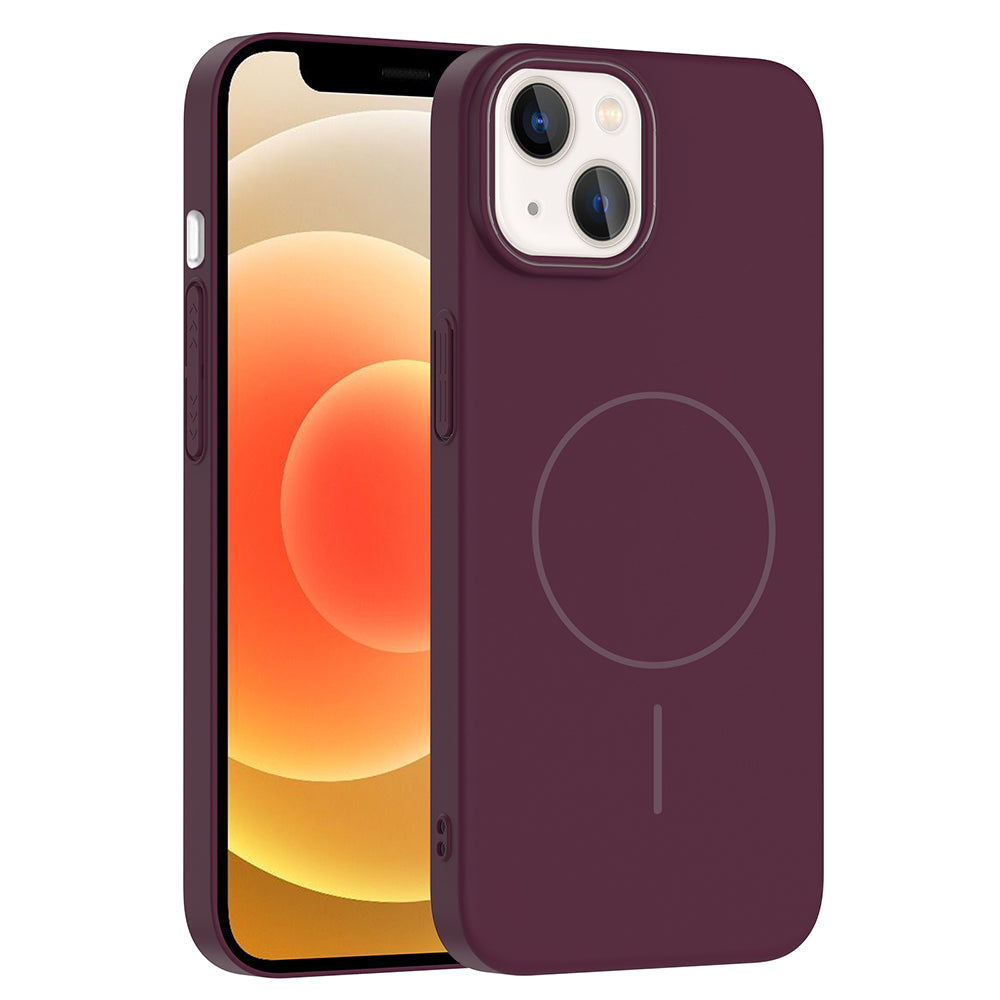 Apple iPhone 14 Kılıf M-safe Şarj Özellikli Zore Ruby Sert Kapak Mürdüm