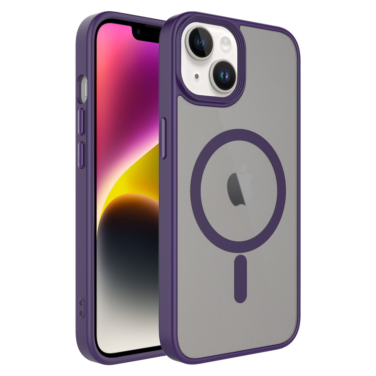 Apple iPhone 14 Kılıf Mat Arka Yüzey Wireless Şarj Özellikli Zore Flet M-safe Kapak Derin Mor