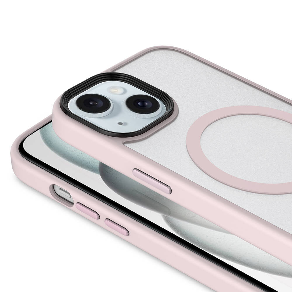 Apple iPhone 14 Kılıf Mat Arka Yüzey Wireless Şarj Özellikli Zore Flet M-safe Kapak Pembe