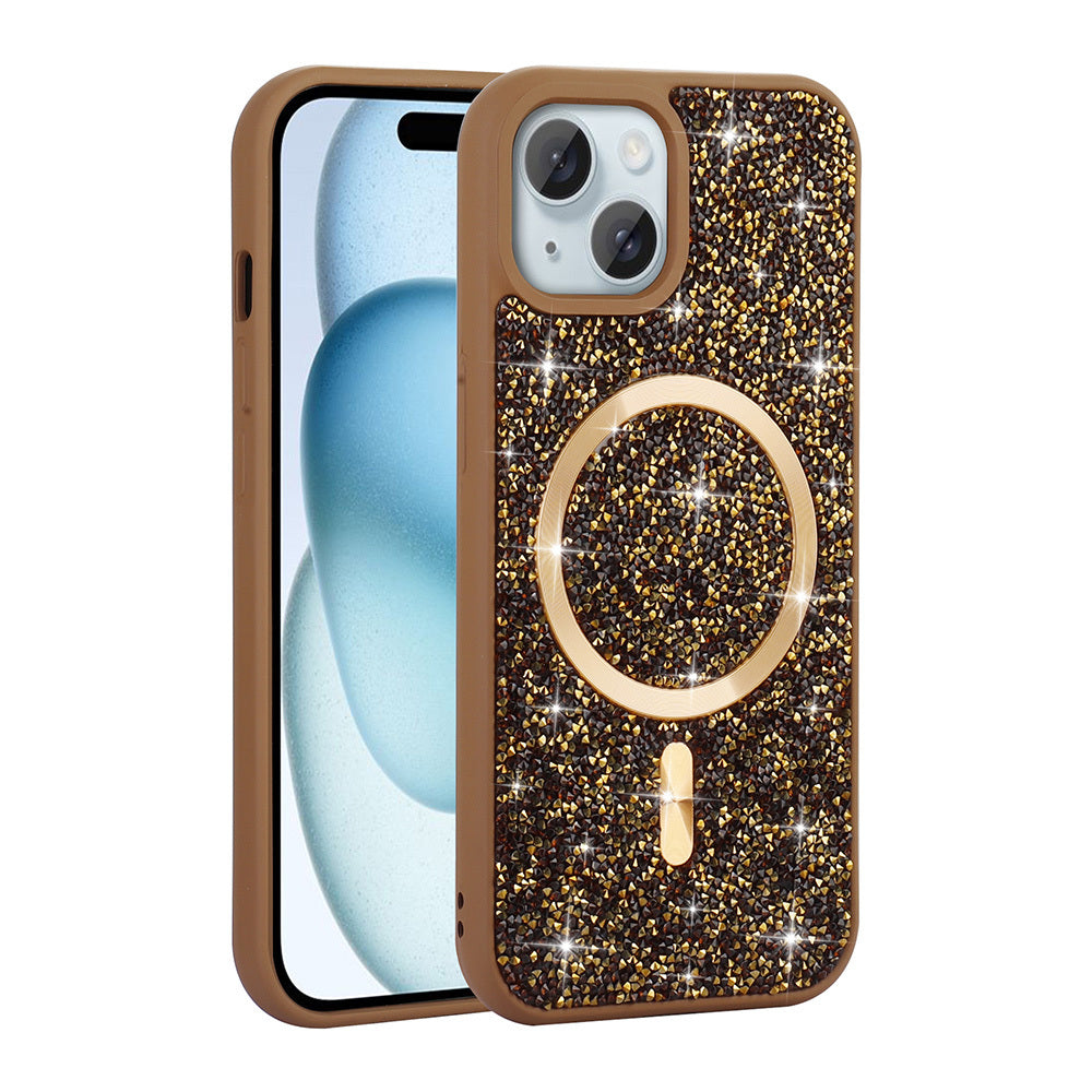 Apple iPhone 14 Kılıf Pırlanta Tasarımlı M-safe Şarj Özellikli Zore Mozaik Silikon Kapak Siyah