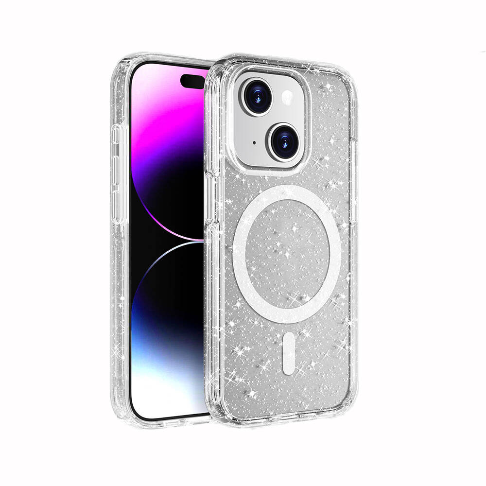 Apple iPhone 14 Plus Kılıf M-safe Şarj Özellikli Parlayan Simli Saydam Renkli Zore Allstar Kapak