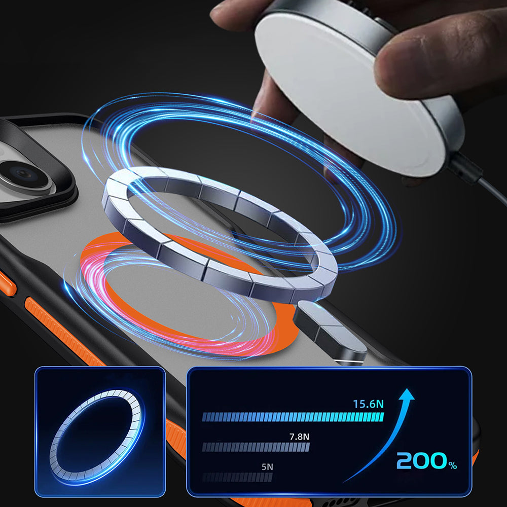 Apple iPhone 14 Plus Kılıf M-safe Şarj Özellikli Renkli Kenar Airbag Şeritli Zore Lamer Kapak Siyah