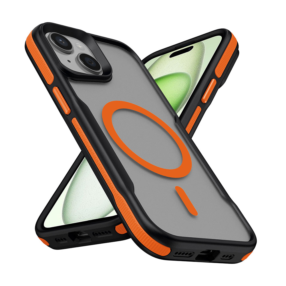 Apple iPhone 14 Plus Kılıf M-safe Şarj Özellikli Renkli Kenar Airbag Şeritli Zore Lamer Kapak Turuncu