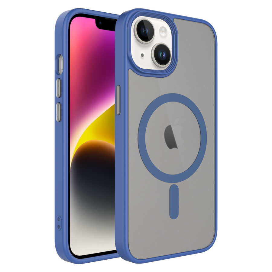 Apple iPhone 14 Plus Kılıf Mat Arka Yüzey Wireless Şarj Özellikli Zore Flet M-safe Kapak Siyah