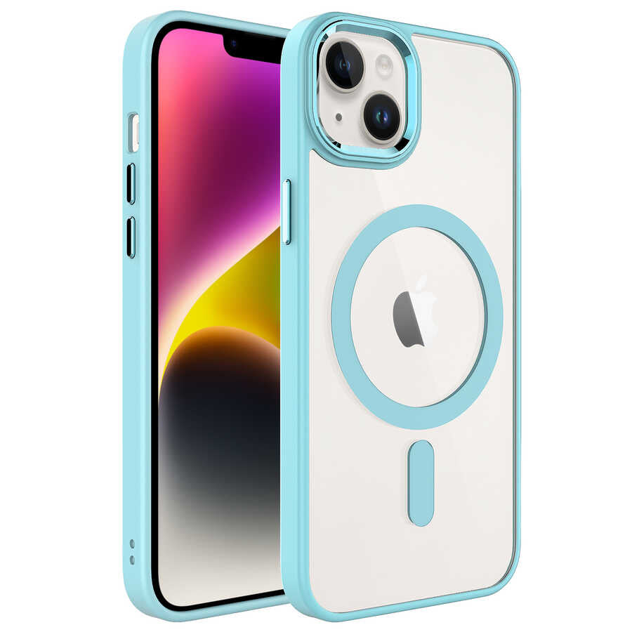 Apple iPhone 14 Plus Kılıf Wireless Şarj Özellikli Zore Krom M-safe Silikon Kapak