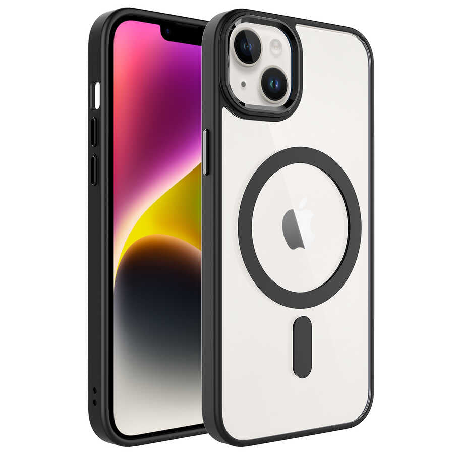 Apple iPhone 14 Plus Kılıf Wireless Şarj Özellikli Zore Krom M-safe Silikon Kapak