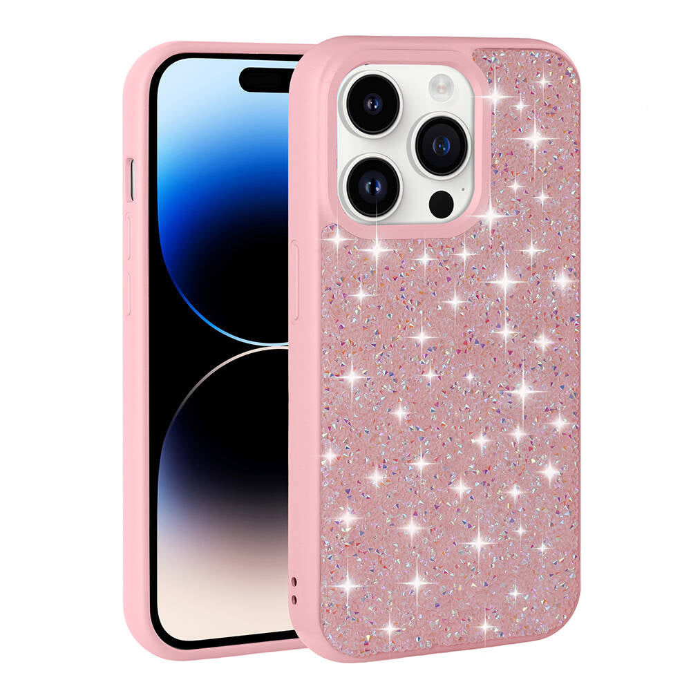 Apple iPhone 14 Pro Kılıf Parlak Taşlı Tasarım Zore Pırlanta Kapak Pembe
