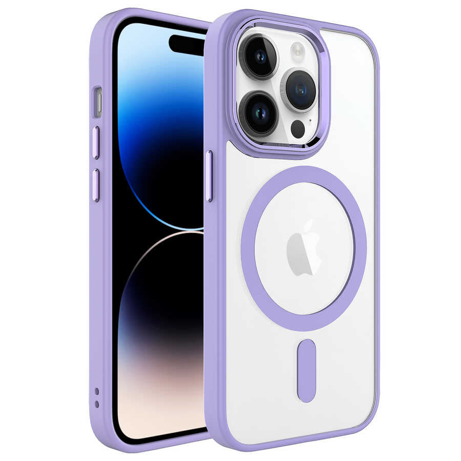 Apple iPhone 14 Pro Kılıf Wireless Şarj Özellikli Zore Krom M-safe Silikon Kapak