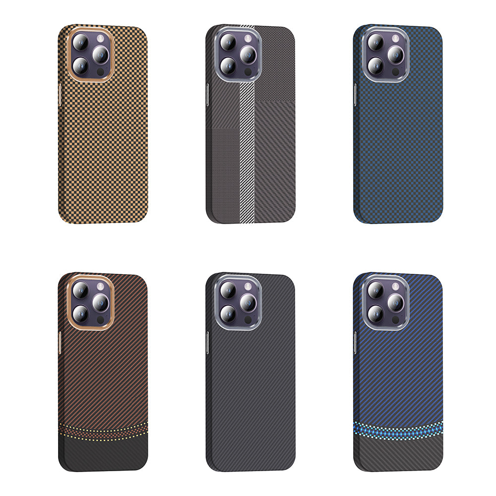 Apple iPhone 14 Pro Max Kılıf M-safe Şarj Özellikli Karbon Fiber Görünümlü Zore Gros Kapak Gold-Siyah