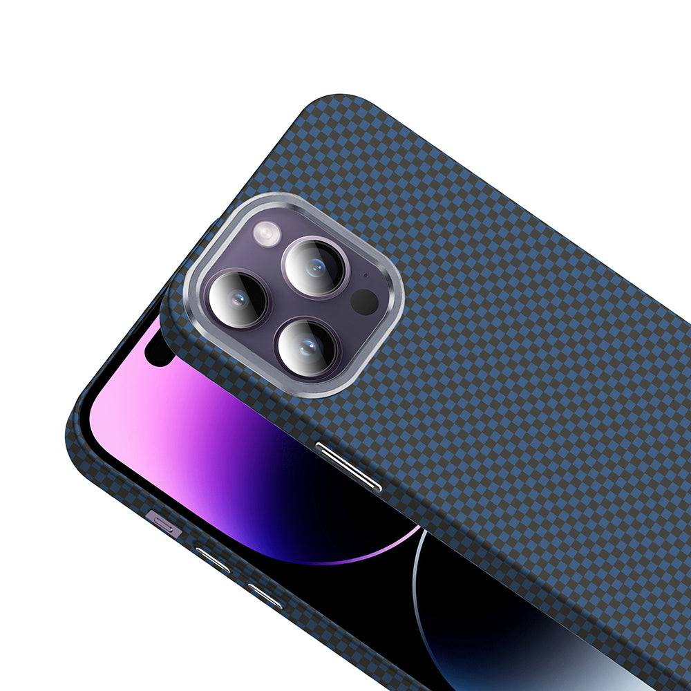 Apple iPhone 14 Pro Max Kılıf M-safe Şarj Özellikli Karbon Fiber Görünümlü Zore Gros Kapak Siyah-Lacivert