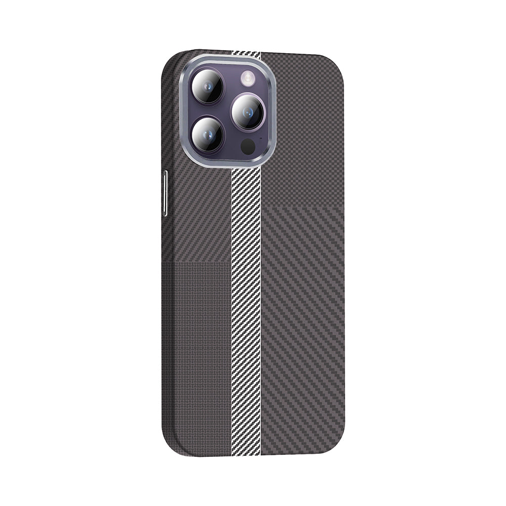 Apple iPhone 14 Pro Max Kılıf M-safe Şarj Özellikli Karbon Fiber Görünümlü Zore Gros Kapak Gri-Siyah