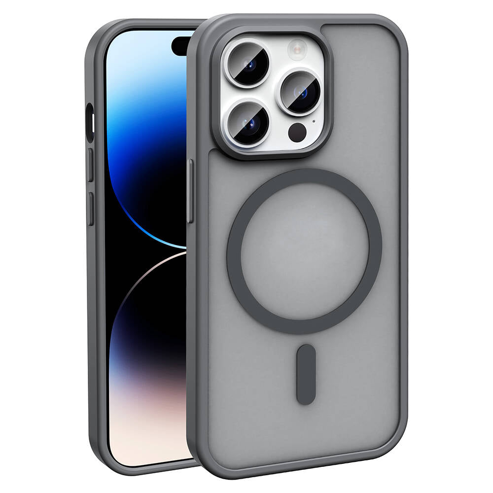 Apple iPhone 14 Pro Max Kılıf M-safe Şarj Özellikli Mat Arka Yüzey Zore Sio Kapak Gri