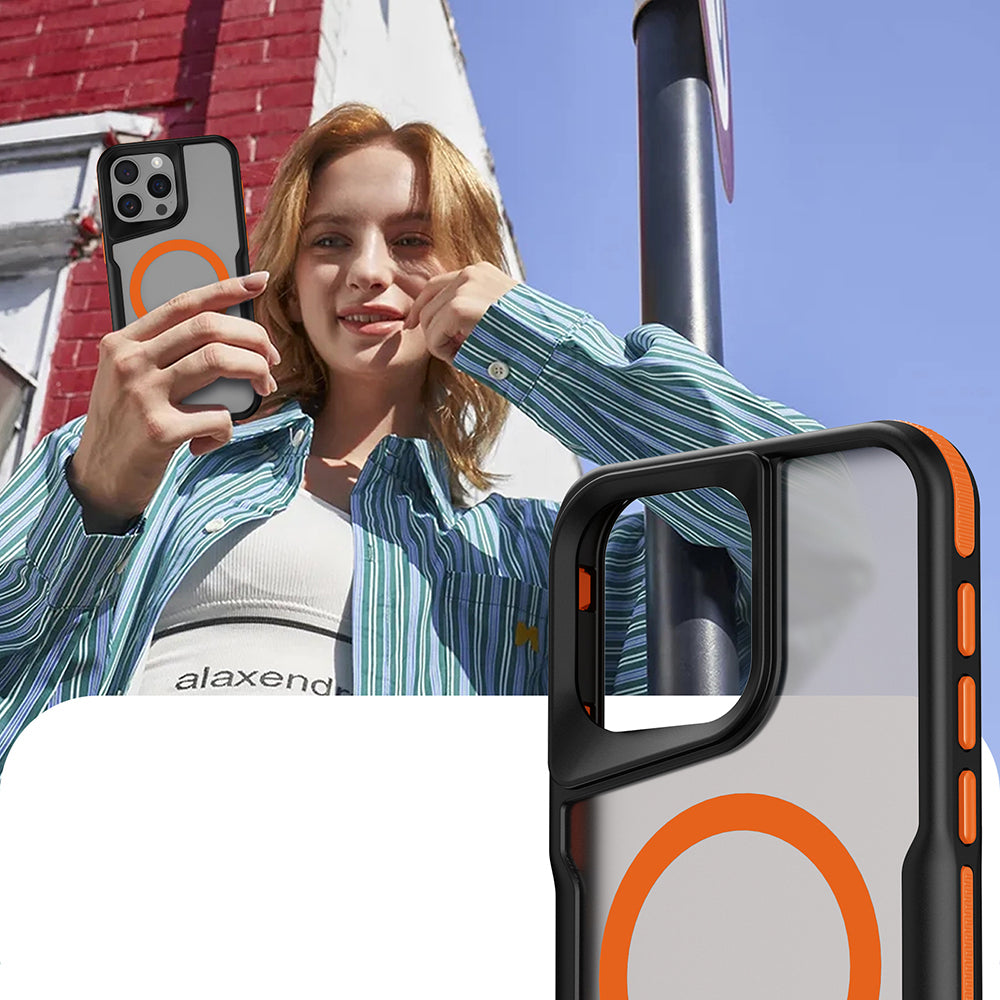 Apple iPhone 14 Pro Max Kılıf M-safe Şarj Özellikli Renkli Kenar Airbag Şeritli Zore Lamer Kapak Gri