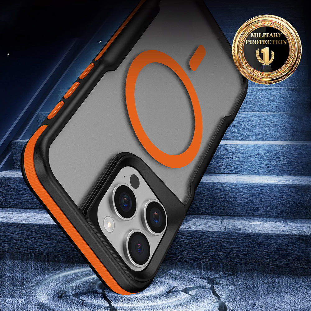 Apple iPhone 14 Pro Max Kılıf M-safe Şarj Özellikli Renkli Kenar Airbag Şeritli Zore Lamer Kapak Turuncu