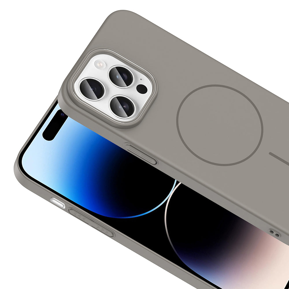 Apple iPhone 14 Pro Max Kılıf M-safe Şarj Özellikli Zore Ruby Sert Kapak Desert Titanyum