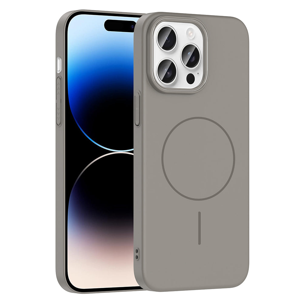 Apple iPhone 14 Pro Max Kılıf M-safe Şarj Özellikli Zore Ruby Sert Kapak Gri