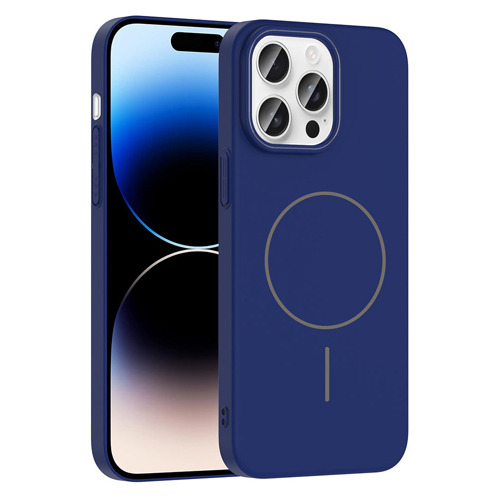 Apple iPhone 14 Pro Max Kılıf M-safe Şarj Özellikli Zore Ruby Sert Kapak Lacivert