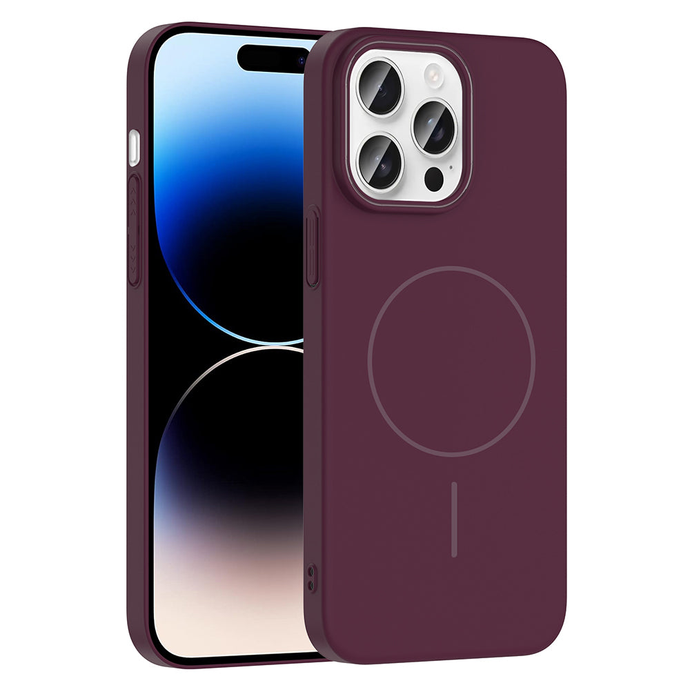 Apple iPhone 14 Pro Max Kılıf M-safe Şarj Özellikli Zore Ruby Sert Kapak Mürdüm