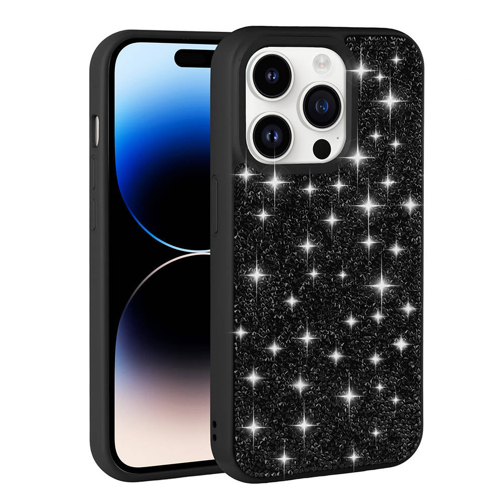 Apple iPhone 14 Pro Max Kılıf Parlak Taşlı Tasarım Zore Pırlanta Kapak Siyah