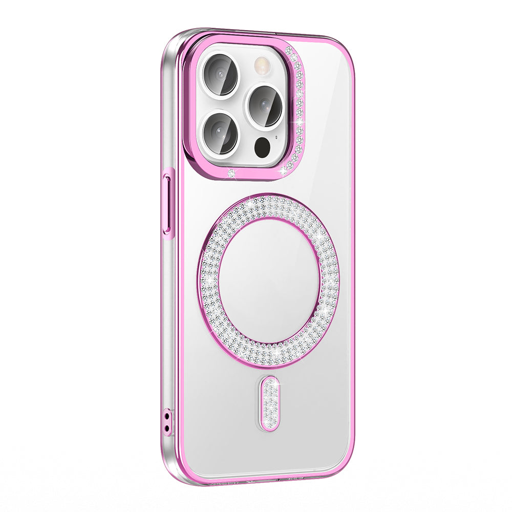 Apple iPhone 14 Pro Max Kılıf Pırlanta Taş Tasarımlı M-safe Şarj Özellikli Zore Karetta Silikon Kapak Rose Gold