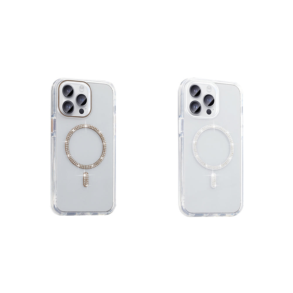 Apple iPhone 14 Pro Max Kılıf Taşlı Tasarım M-safe Şarj Özellikli Zore Koment Silikon Kapak Gold