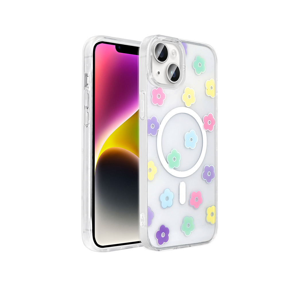 Apple iPhone 15 Kılıf M-Safe Şarj Özellikli Şeffaf Zore Folk Sert Kapak