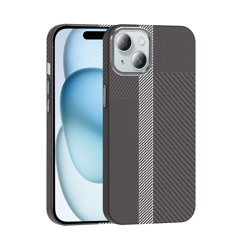 Apple iPhone 15 Kılıf M-safe Şarj Özellikli Karbon Fiber Görünümlü Zore Gros Kapak Desert Titanyum