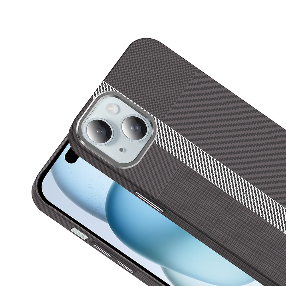 Apple iPhone 15 Kılıf M-safe Şarj Özellikli Karbon Fiber Görünümlü Zore Gros Kapak Siyah