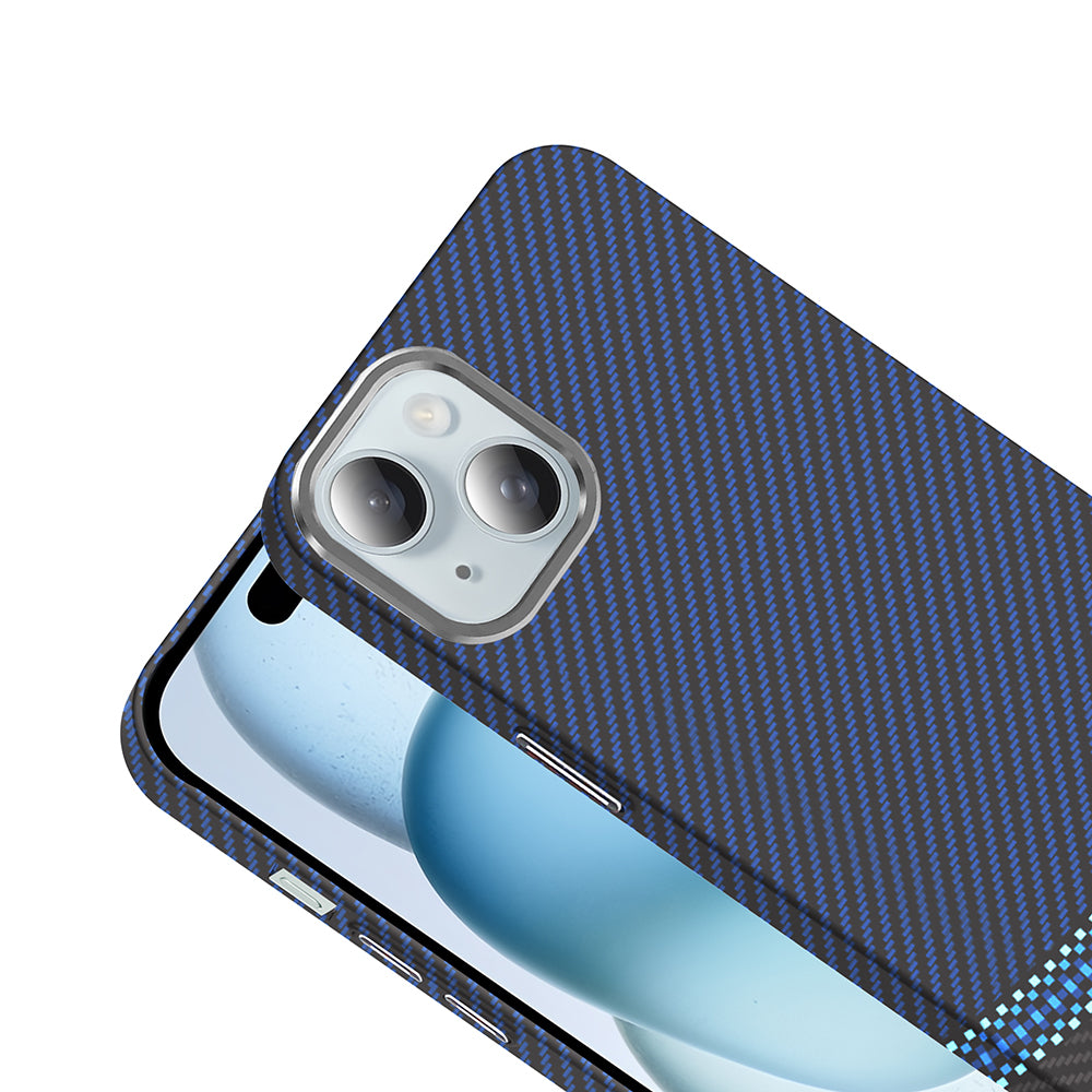 Apple iPhone 15 Kılıf M-safe Şarj Özellikli Karbon Fiber Görünümlü Zore Gros Kapak Lacivert