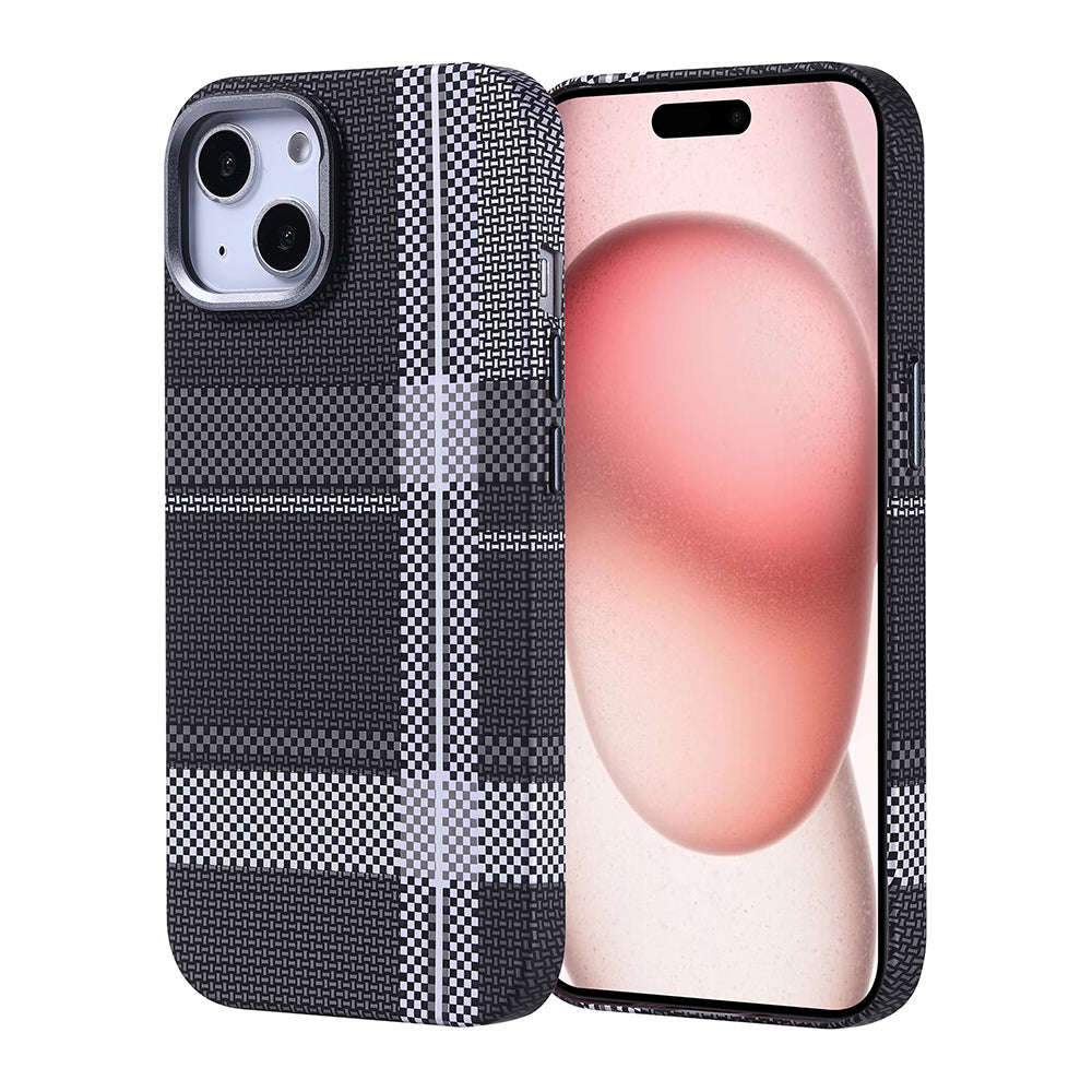 Apple iPhone 15 Kılıf M-safe Şarj Özellikli Karbon Fiber Görünümlü Zore Nekst Kapak Gri-Siyah