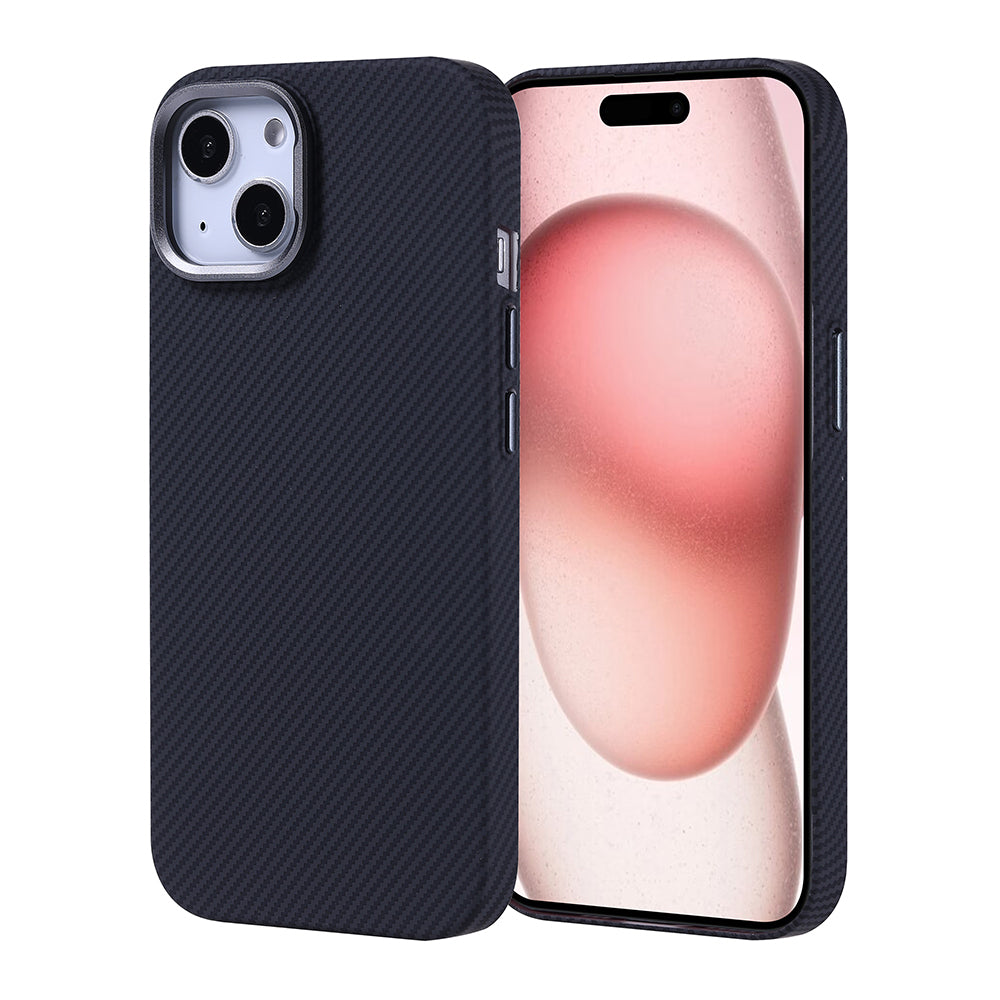 Apple iPhone 15 Kılıf M-safe Şarj Özellikli Karbon Fiber Görünümlü Zore Nekst Kapak Siyah