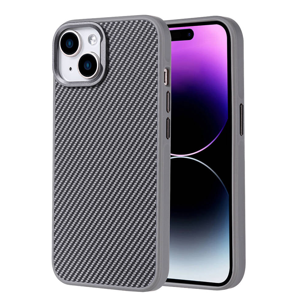 Apple iPhone 15 Kılıf M-safe Şarj Özellikli Karbon Fiber Görünümlü Zore Troy Kapak