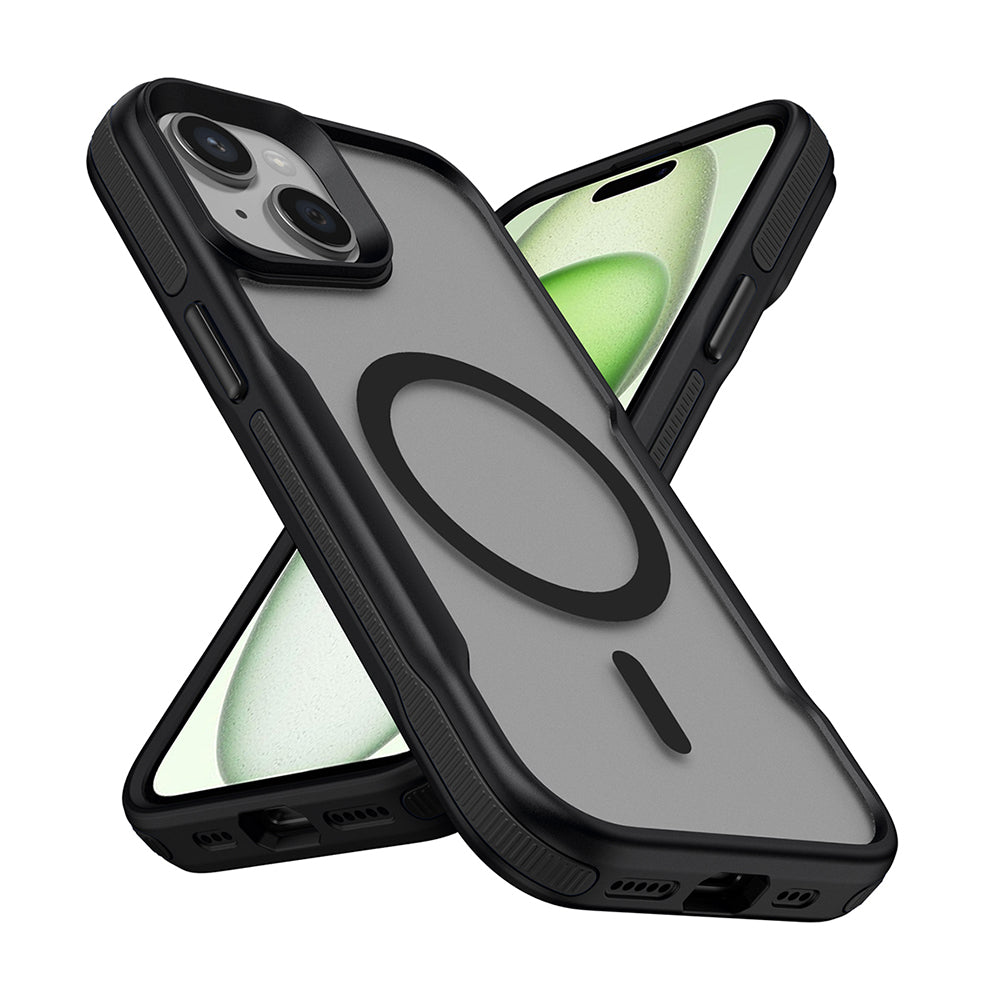 Apple iPhone 15 Kılıf M-safe Şarj Özellikli Renkli Kenar Airbag Şeritli Zore Lamer Kapak Gri