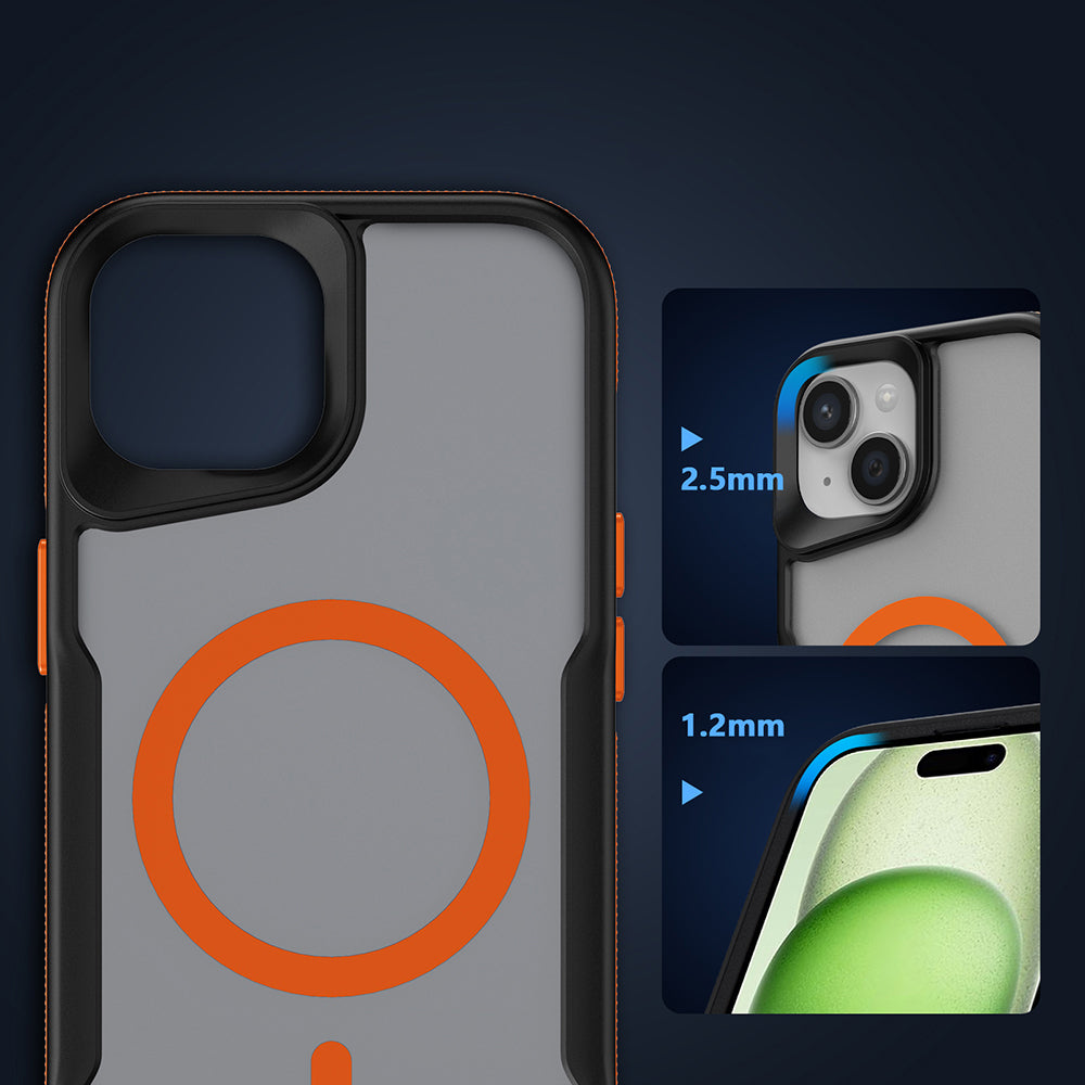 Apple iPhone 15 Kılıf M-safe Şarj Özellikli Renkli Kenar Airbag Şeritli Zore Lamer Kapak Gri