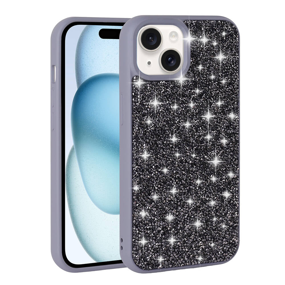 Apple iPhone 15 Kılıf Parlak Taşlı Tasarım Zore Pırlanta Kapak Lila