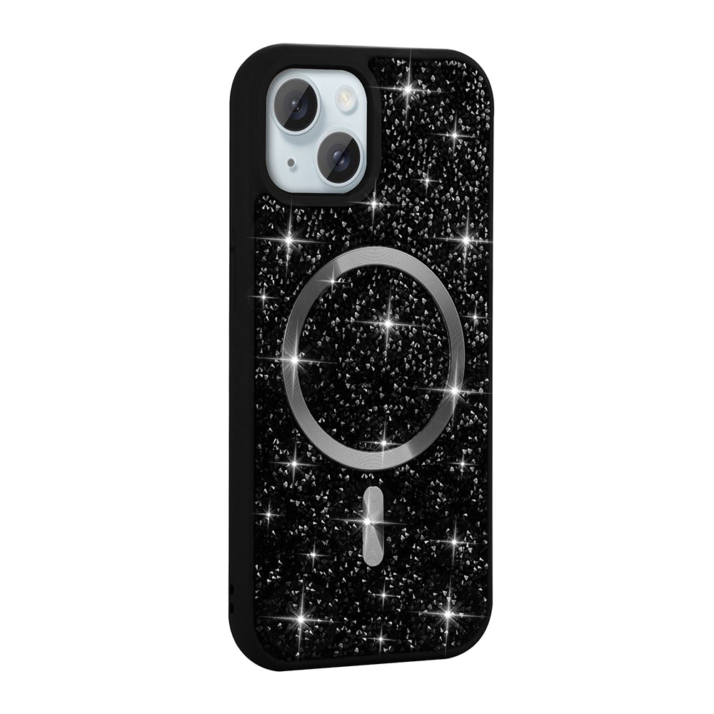 Apple iPhone 15 Kılıf Pırlanta Tasarımlı M-safe Şarj Özellikli Zore Mozaik Silikon Kapak Desert Titanyum