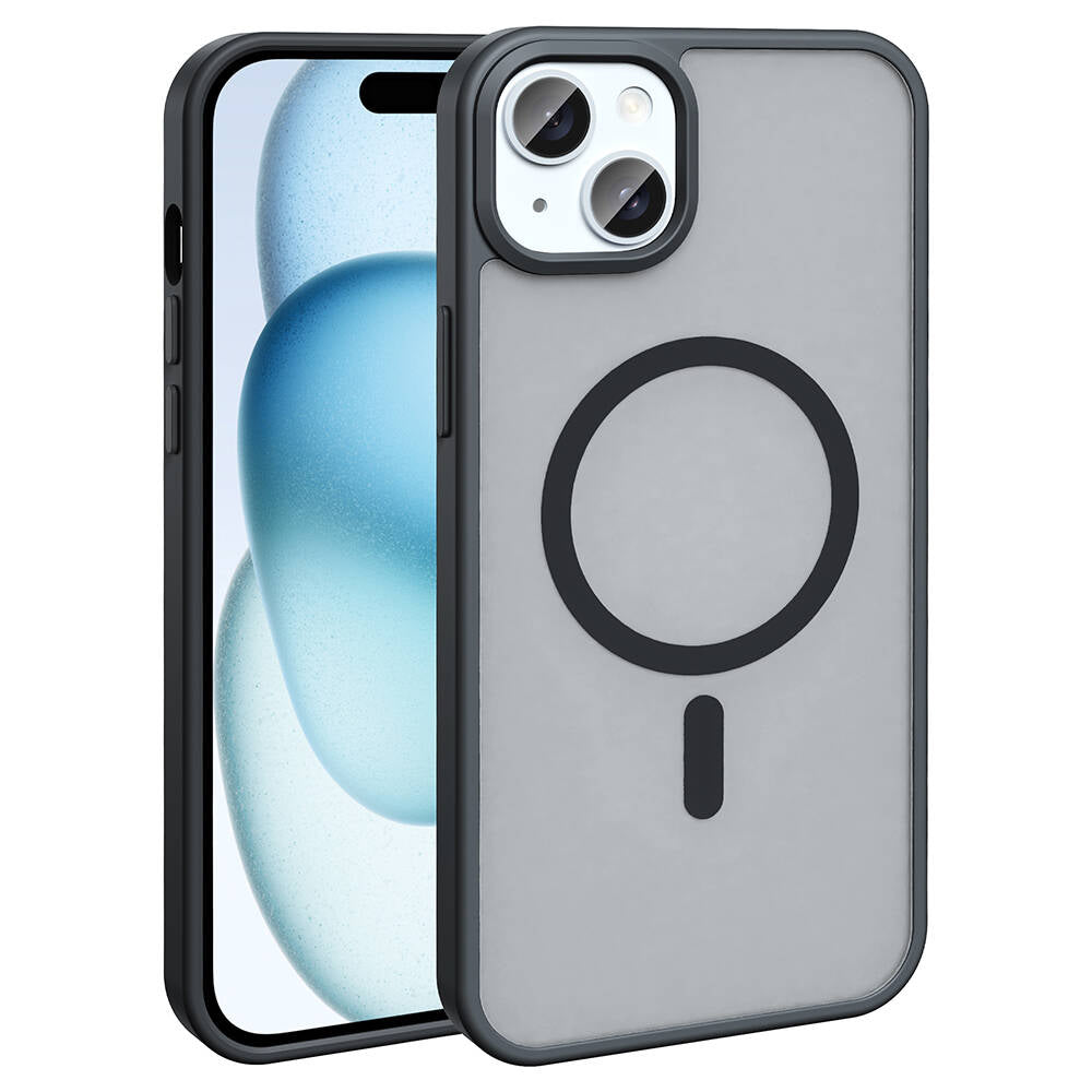 Apple iPhone 15 Plus Kılıf M-safe Şarj Özellikli Mat Arka Yüzey Zore Sio Kapak Siyah