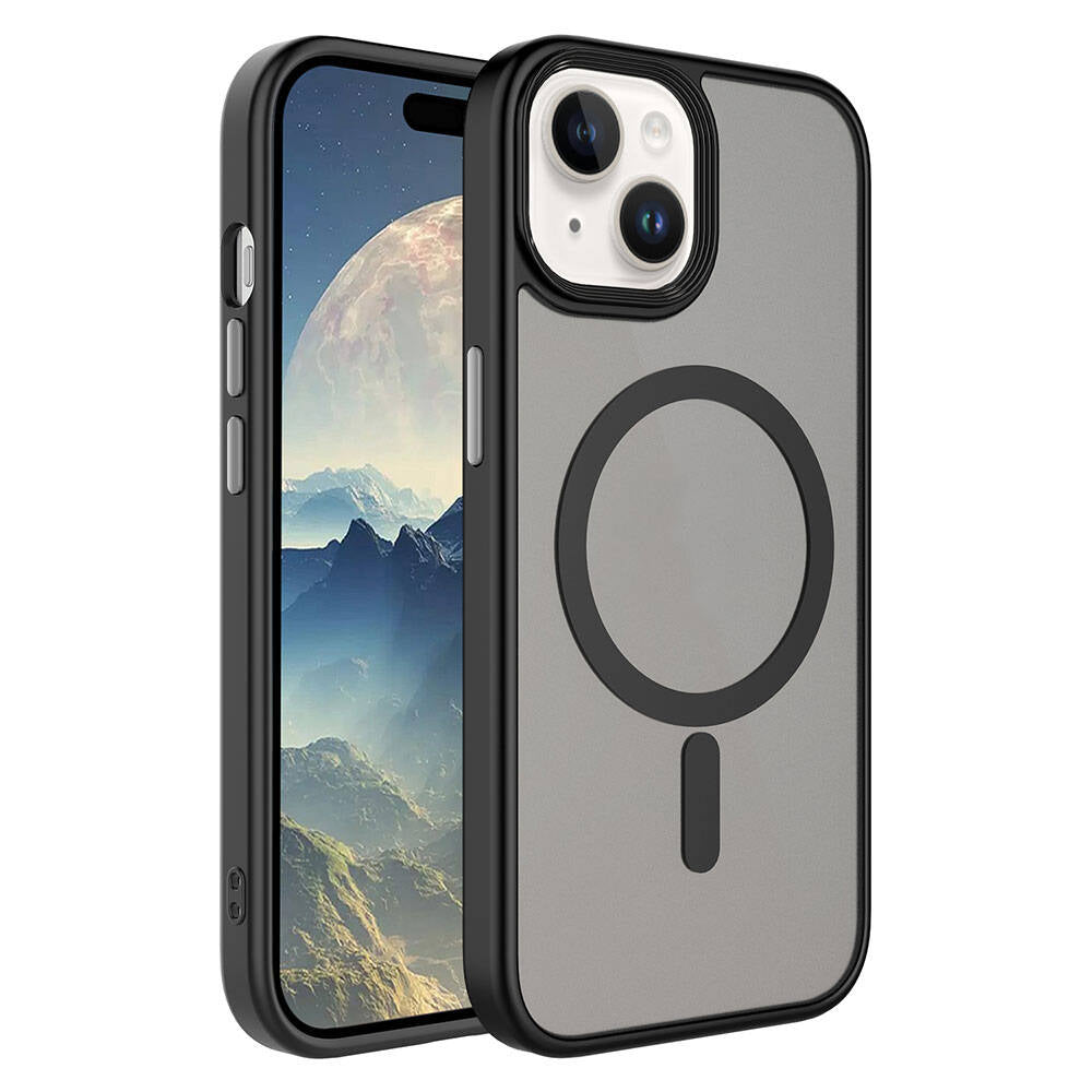 Apple iPhone 15 Plus Kılıf Mat Arka Yüzey Wireless Şarj Özellikli Zore Flet M-safe Kapak Mavi