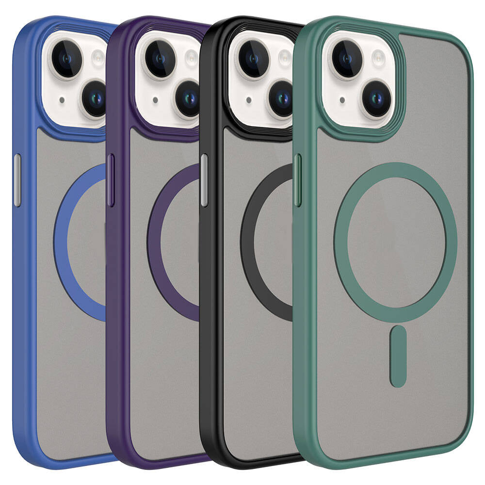 Apple iPhone 15 Plus Kılıf Mat Arka Yüzey Wireless Şarj Özellikli Zore Flet M-safe Kapak Siyah