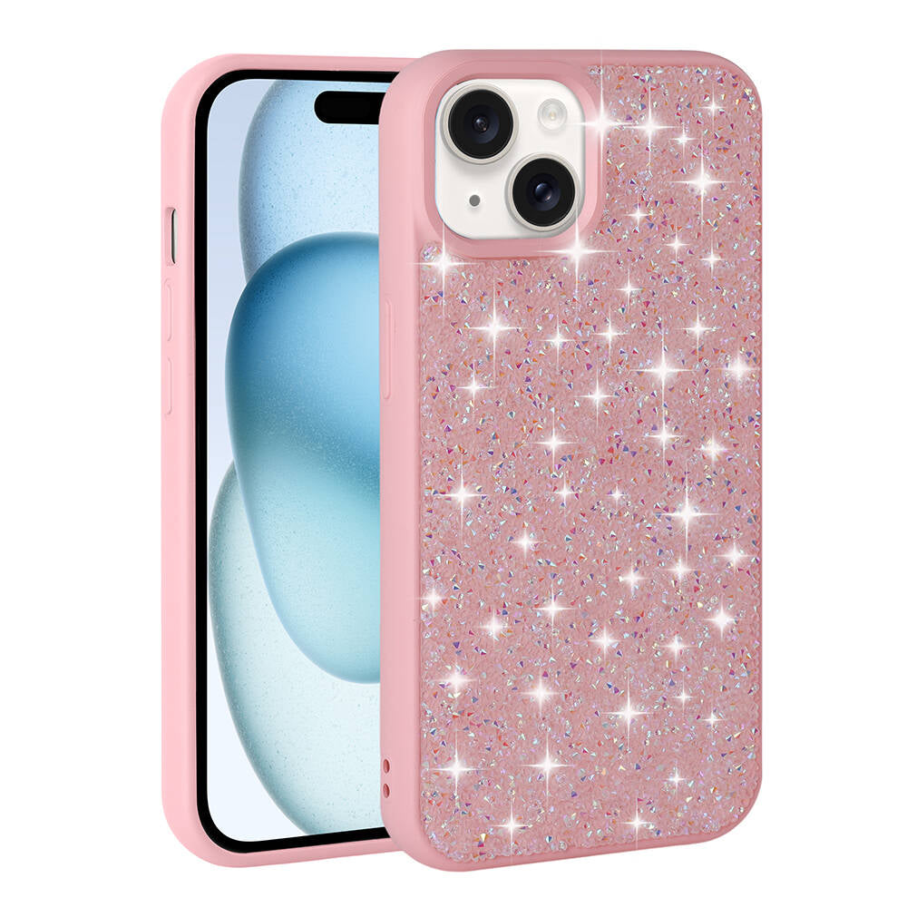 Apple iPhone 15 Plus Kılıf Parlak Taşlı Tasarım Zore Pırlanta Kapak Beyaz