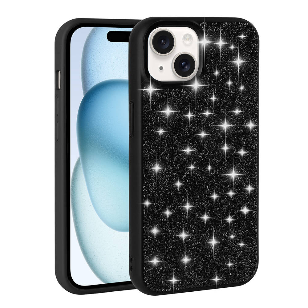Apple iPhone 15 Plus Kılıf Parlak Taşlı Tasarım Zore Pırlanta Kapak Siyah