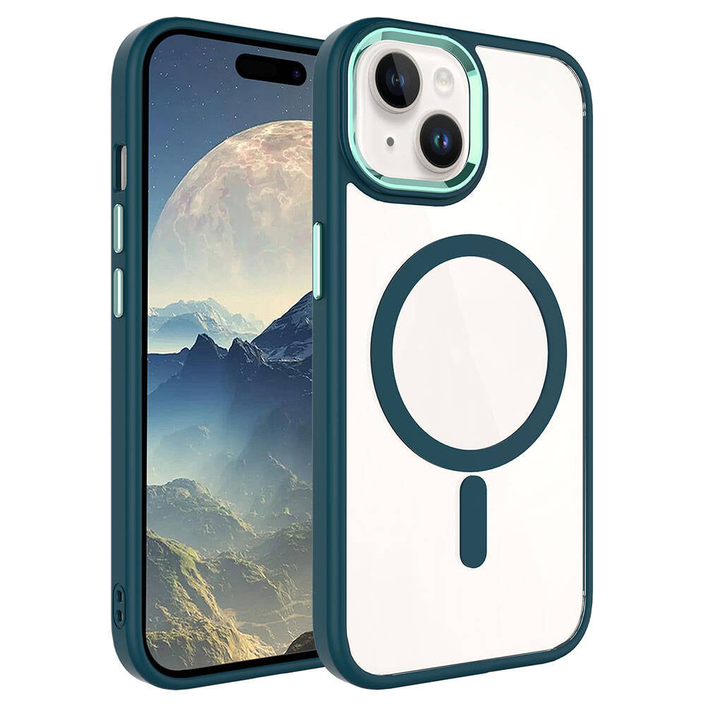 Apple iPhone 15 Plus Kılıf Wireless Şarj Özellikli Zore Krom M-safe Silikon Kapak